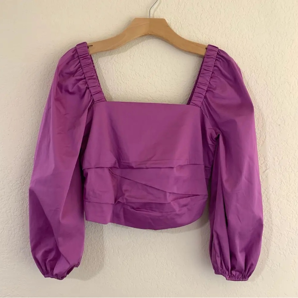 Veronica Beard Purple Puff Sleeve Crop Blouse - Picture 6 of 6